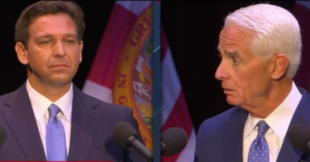 On Monday, Florida Gov. Ron DeSantis, left, debated Democratic gubernatorial candidate Charlie Crist, right.