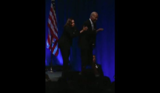 President Joe Biden appeared ready to walk off the edge of a stage as he and Vice President Kamala Harris appeared in Philadelphia on Friday.