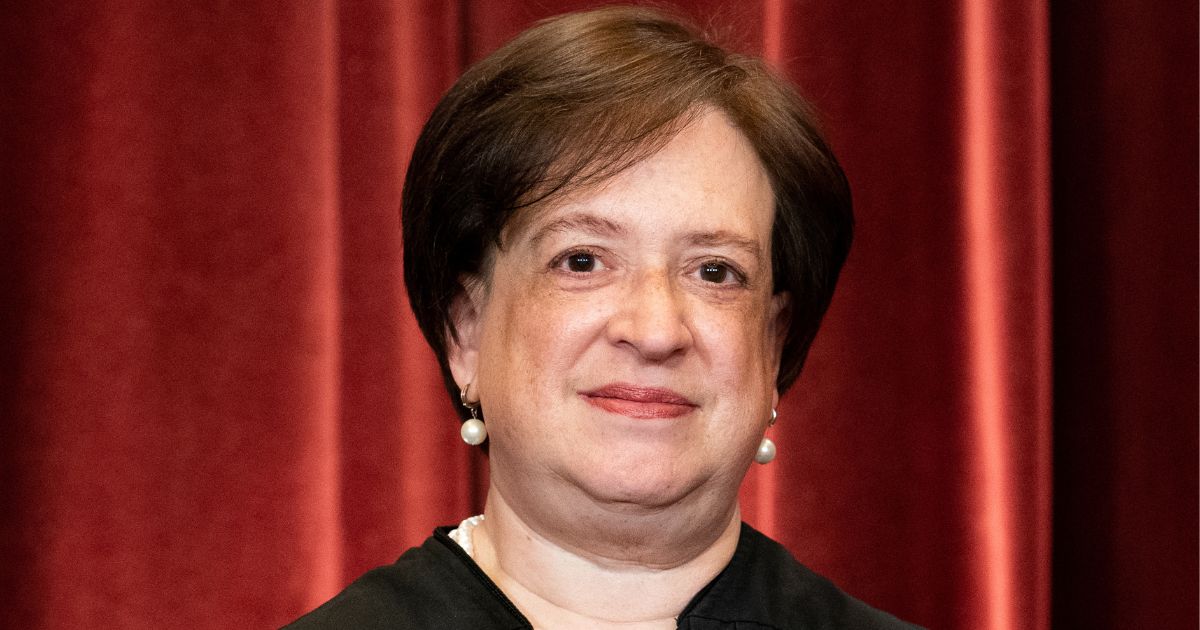 Justice Elena Kagan looks on during a group photo of the justices at the Supreme Court in Washington on April 23, 2021.