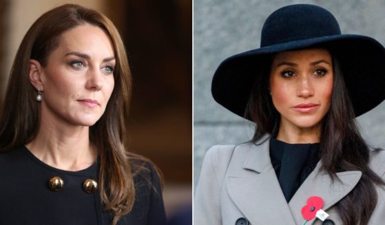 According to one expert, Kate, Princess of Wales, left, is uncomfortable and may even feel "terrified" around Meghan, Duchess of Sussex, right, based on her body language when the two are together.
