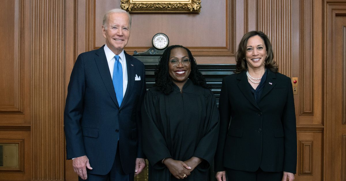 President Joe Biden, Justice Ketanji Brown Jackson and Vice President Kamala Harris pose at the Supreme Court on Sept. 30 in Washington, D.C.
