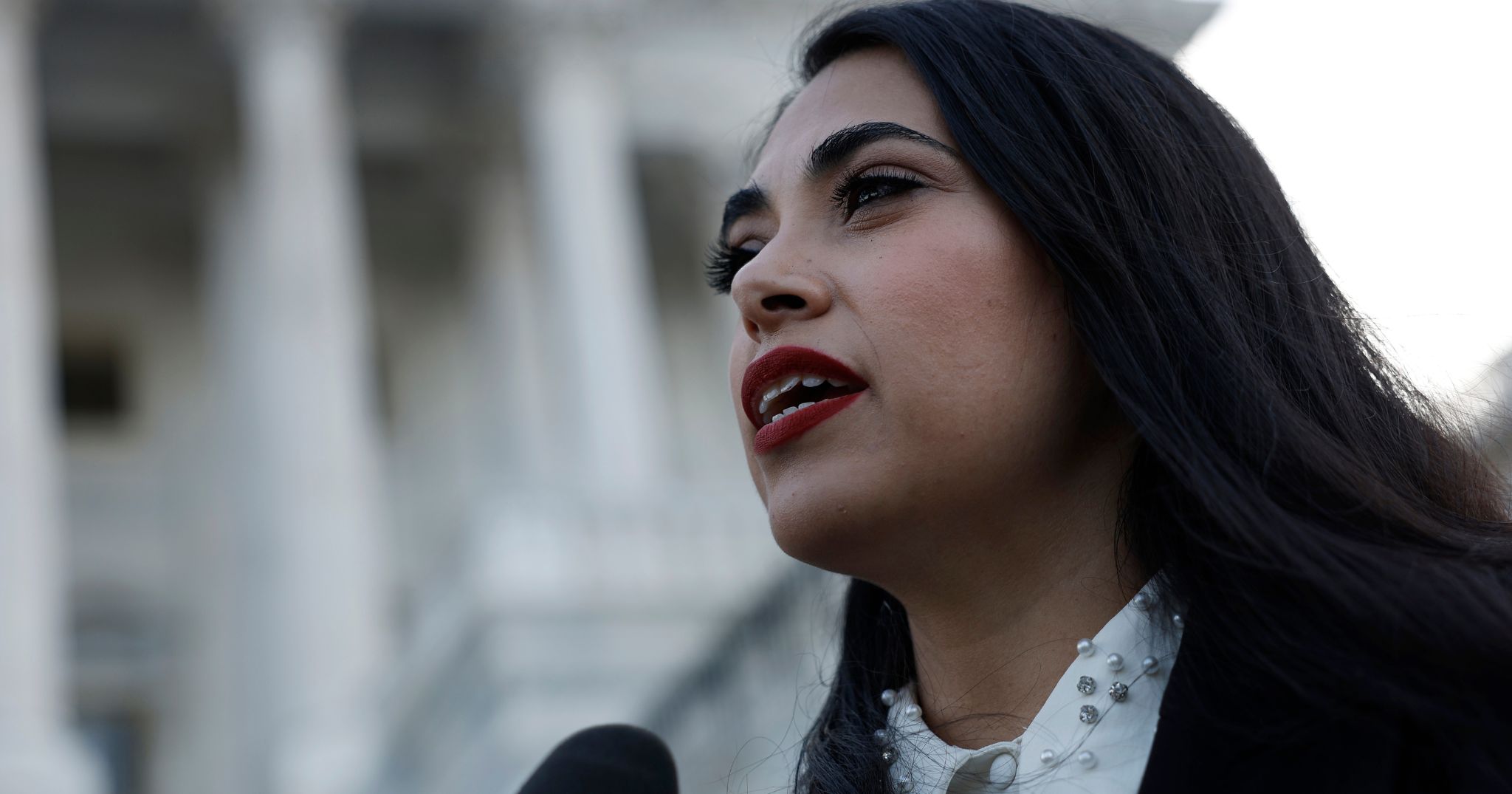 Republican Rep. Mayra Flores of Texas gives an interview outside the Capitol in Washington, D.C., after being sworn in on June 21.