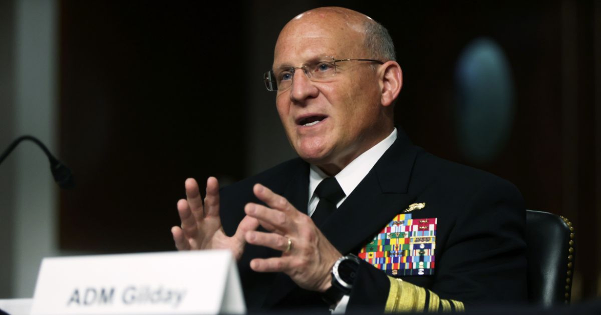 Adm. Michael Gilday testifies before the Senate Armed Services Committee at the U.S. Capitol on June 22, 2021, in Washington, D.C.