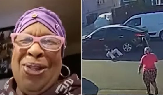 A woman identified only as "Miss Faye," left, talks about how she confronted a would-be thief, right, in Oakland, California.