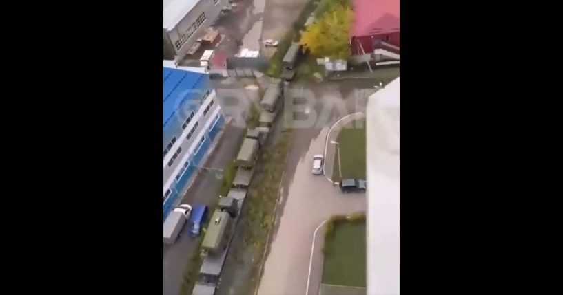 A military train moves through Russia.