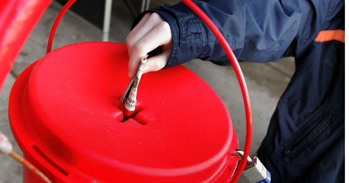 A donation is made into a Salvation Army donation kettle on Dec. 20, 2005, in Park Ridge, Illinois.