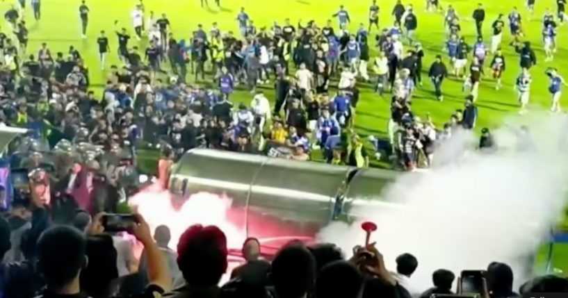 After fans stormed the field following a soccer game in Indonesia on Saturday evening, police used tear gas in an attempt to disperse the crowd.