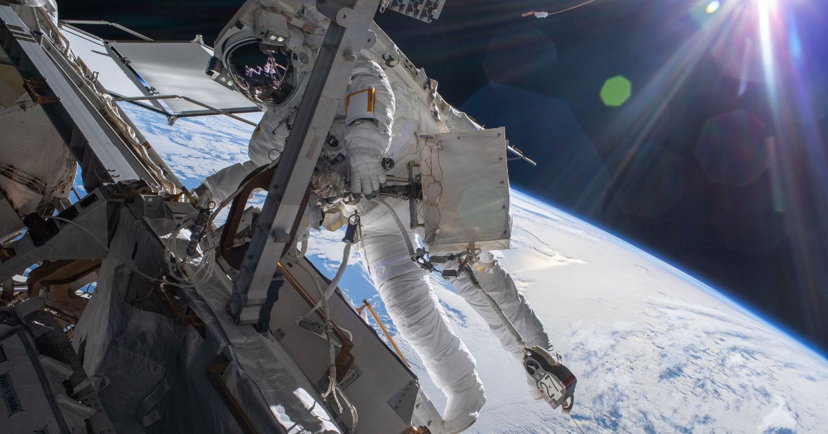 Astronaut Matthias Maurer of the European Space Agency is on the International Space Station's truss structure during a spacewalk to install thermal gear and electronics components on the orbiting lab on March 23.
