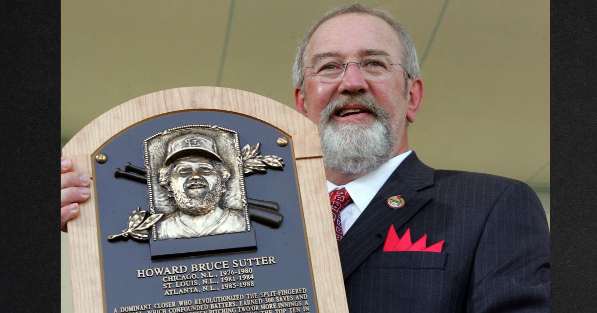 Bruce Sutter poses with his plaque during the Baseball Hall of Fame induction ceremony in July 2006 in Cooperstown, New York.