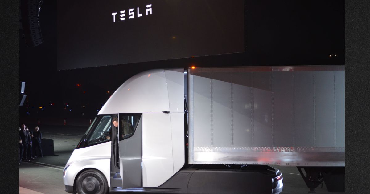 Tesla Chairman and CEO Elon Musk steps out of the new Tesla Semi electric truck in a file photo from November 2017 in Hawthorne, California.