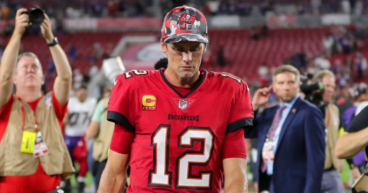 Tampa Bay Buccaneers quarterback Tom Brady walks off the field after a 27-22 loss to the Baltimore Ravens on Thursday night at Raymond James Stadium.