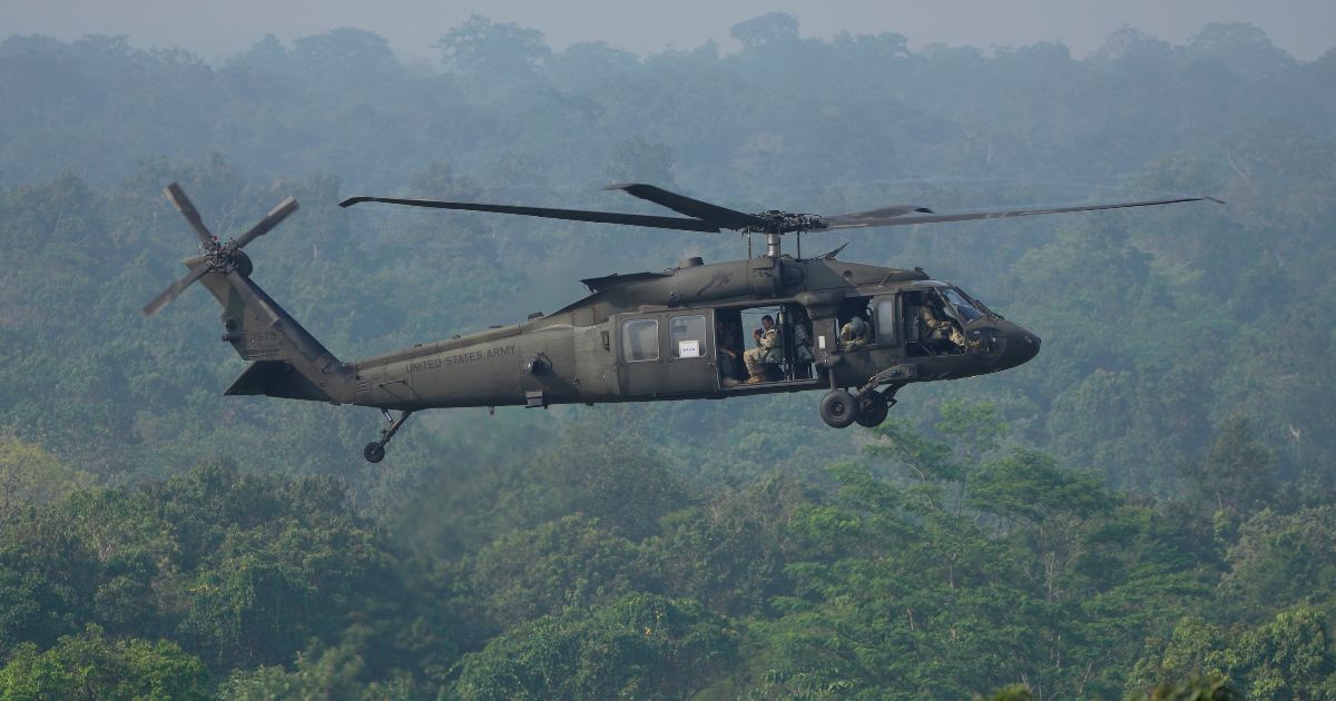 a U.S. Army Blackhawk helicopter flying