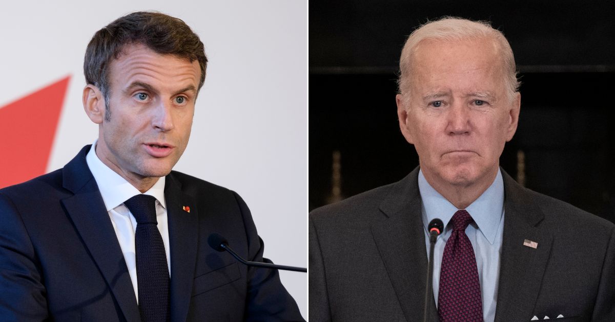French President Emmanuel Macron, left; President Joe Biden, right.