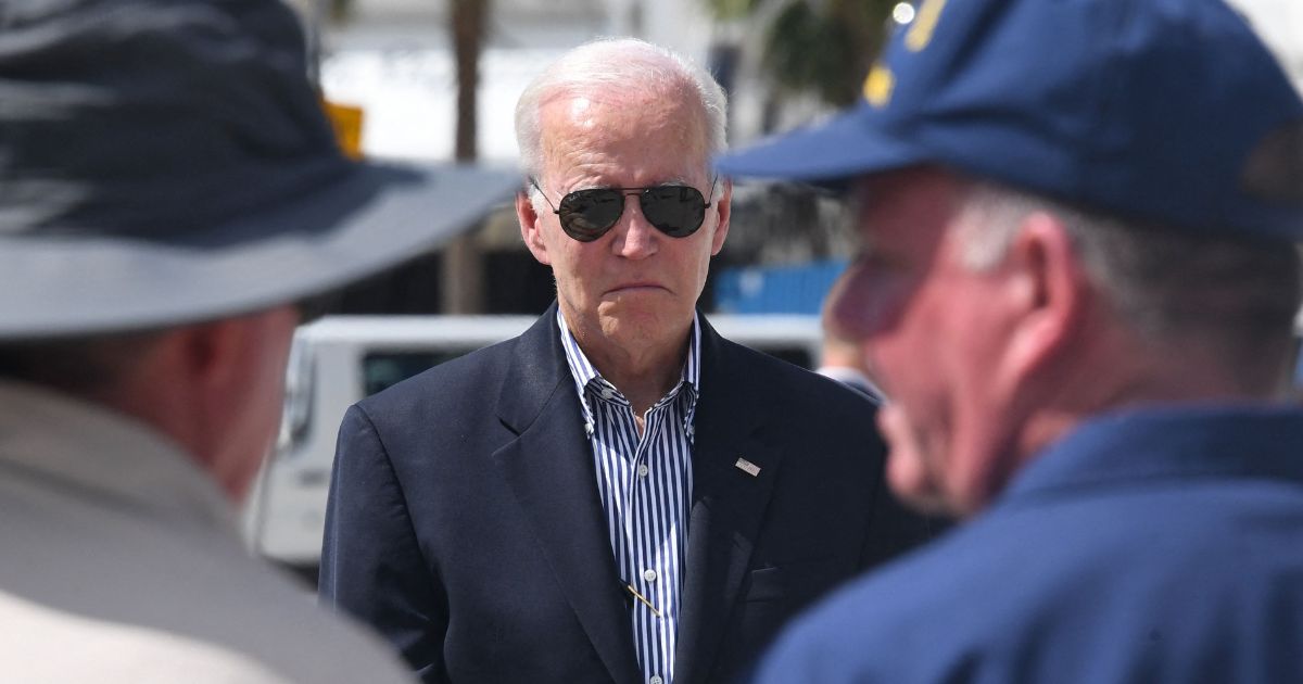President Joe Biden doesn't look happy on a trip to Fort Myers, Florida, to assess damage from Hurricane Ian in an Oct. 5 picture.