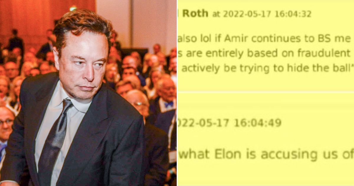 Tesla CEO and the new owner of Twitter, Elon Musk, left; notes Musk posted on Monday, right.
