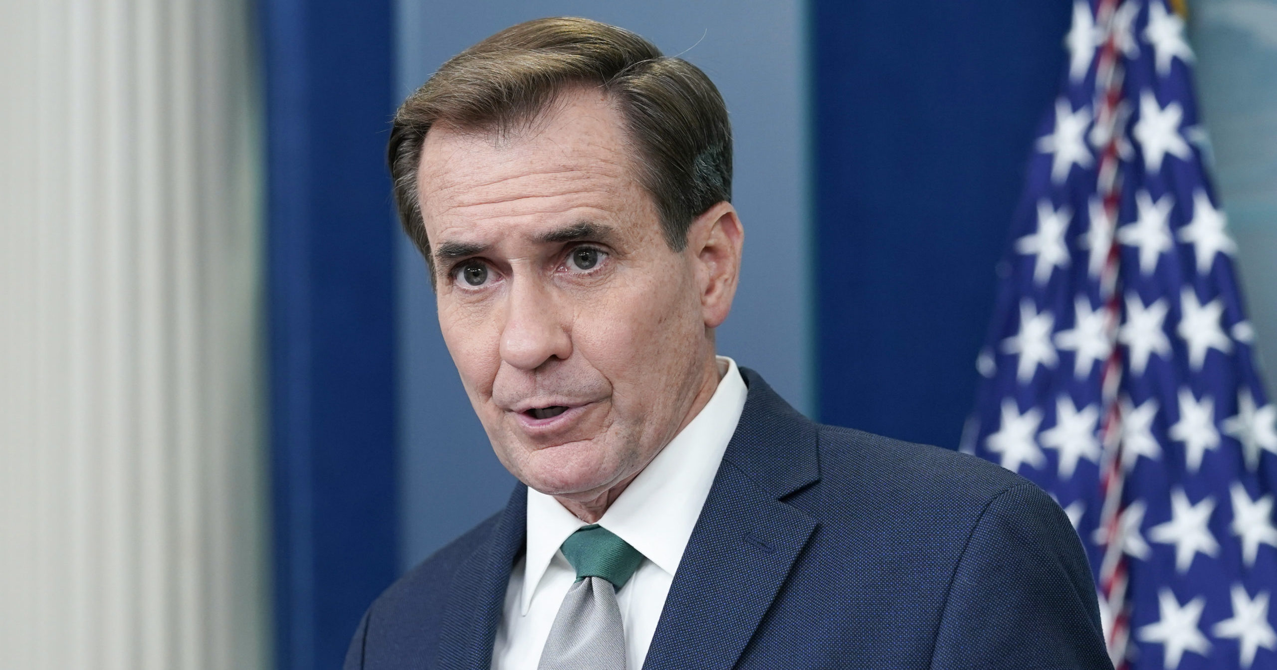 National Security Council spokesman John Kirby speaks during the daily briefing at the White House on July 27. Kirby on Thursday told reporters that Iran has sent personnel to Crimea.