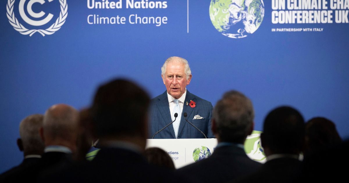 Britain's then-Prince Charles addresses a Commonwealth Leaders' Reception, at the COP26 Summit, at the SECC in Glasgow, Scotland, Nov. 2, 2021.