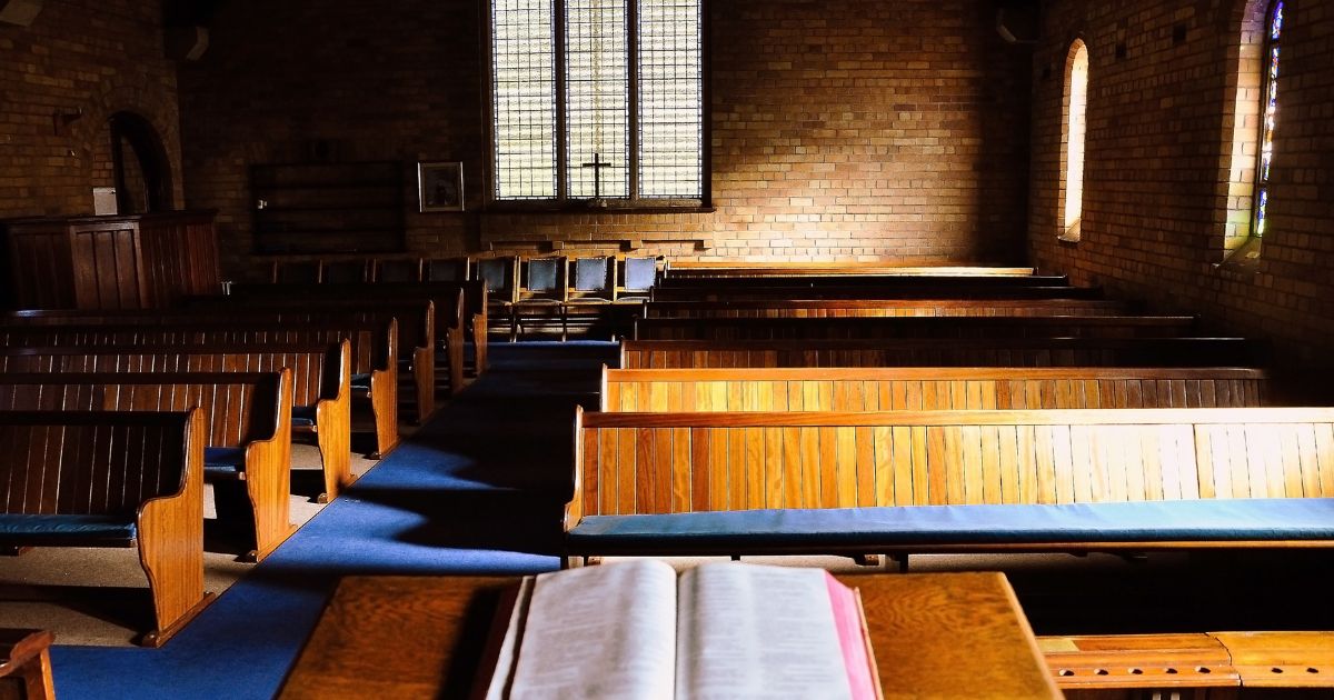 The inside of a church is seen in this stock image.