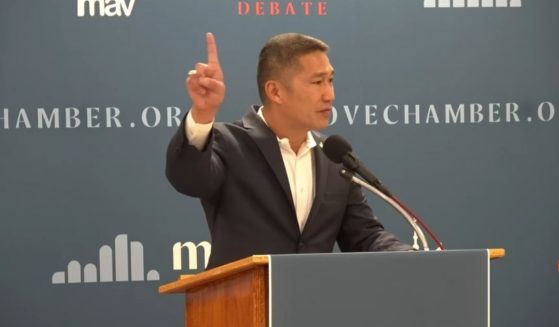Hung Cao answering a question during a debate