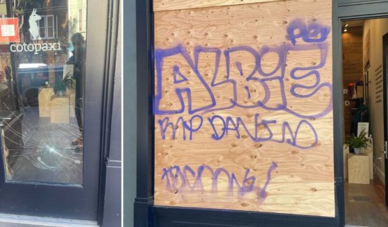 damaged windows at the cotopaxi store in San Francisco
