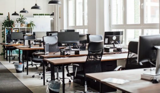 a modern office with empty desks