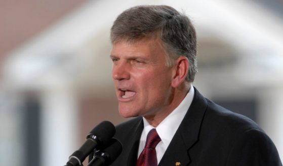 Franklin Graham, son of Evangelist Billy Graham, addresses the audience from the stage during the Billy Graham Library Dedication Service on May 31, 2007, in Charlotte, North Carolina.