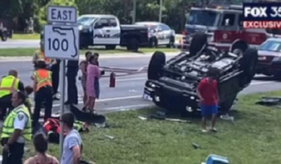 The scene of a Jeep rollover in Flagler County, Florida, July 4.