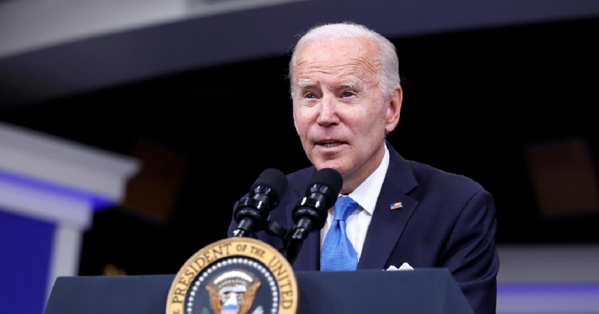 President Joe Biden, pictured giving a speech Monday from the White House's South Court Auditorium.