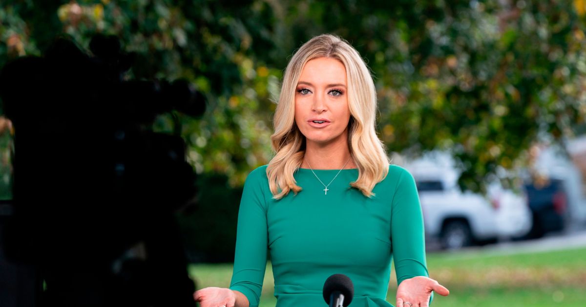 Former White House Press Secretary Kayleigh McEnany is interviewed by Fox News at the White House in Washington, DC, on October 23, 2020.