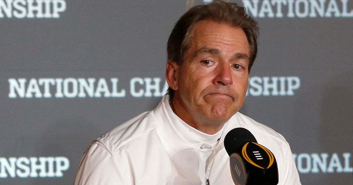 Head coach Nick Saban of the Alabama Crimson Tide speaks during a press conference on Jan. 9, 2017, in Tampa, Florida.