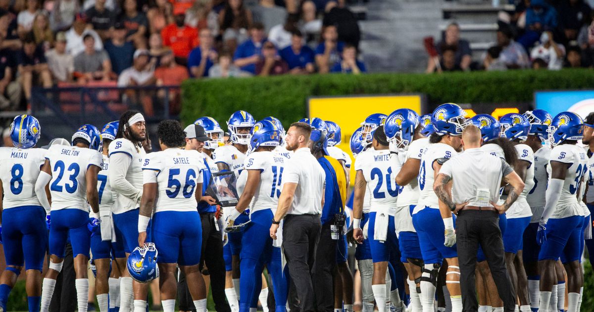 Members of the San Jose State Spartans during their game against the Auburn Tigers at Jordan-Hare Stadium on September 10, 2022 in Auburn, Alabama.