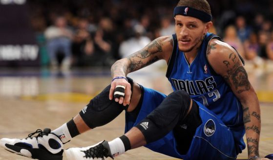 Delonte West of the Dallas Mavericks gets up from the floor during a 112-108 Los Angeles Lakers win at Staples Center on April 15, 2012, in Los Angeles.