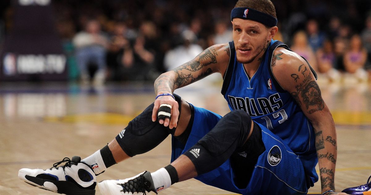 Delonte West of the Dallas Mavericks gets up from the floor during a 112-108 Los Angeles Lakers win at Staples Center on April 15, 2012, in Los Angeles.