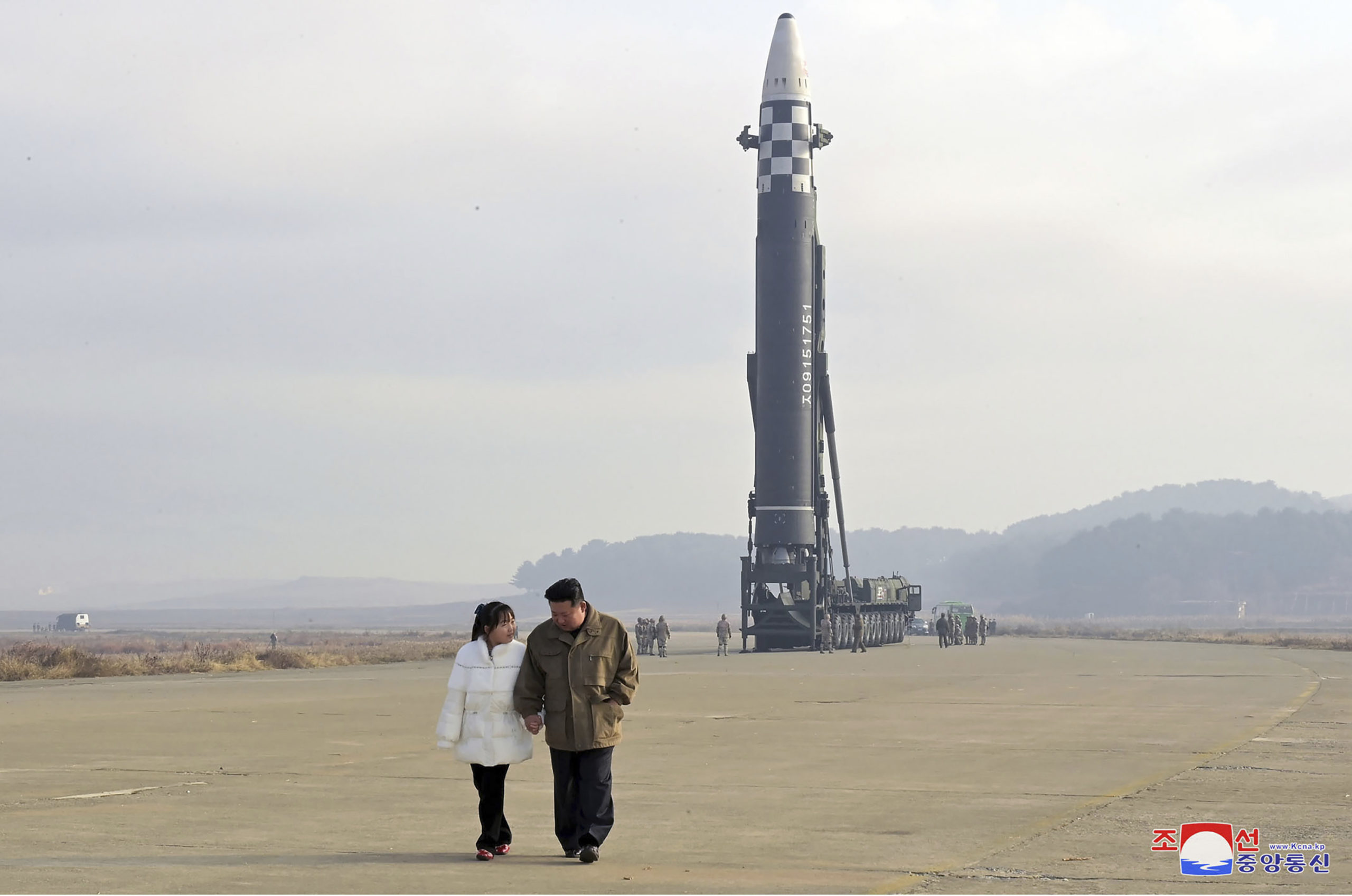 On Friday, North Korea's leader Kim Jong Un, right, was seen at a missile launch site in Pyongyang, North Korea, with his daughter, left.