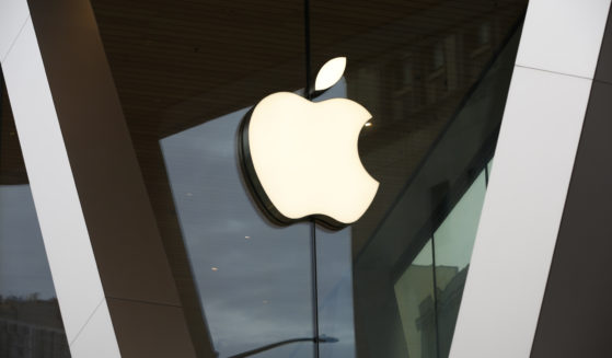 An Apple logo adorns the facade of the downtown Brooklyn Apple store in New York City, on March 14, 2020.