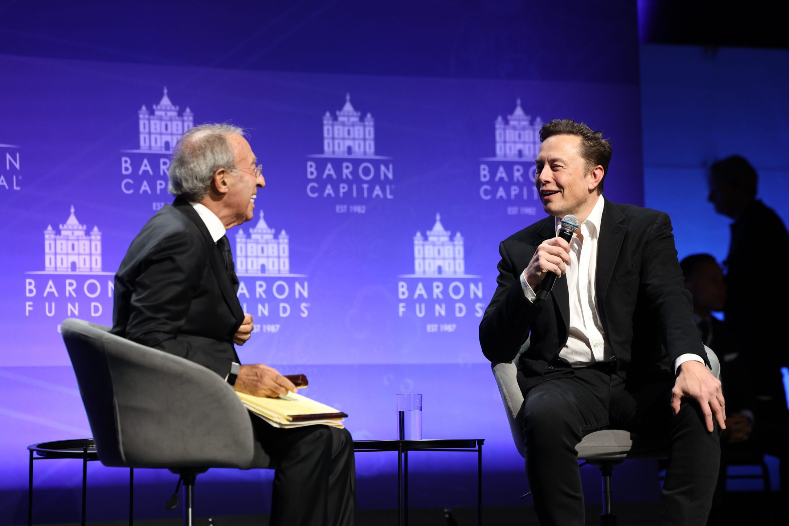 Baron Capital Group Chairman and CEO Ron Baron interviews Tesla CEO Elon Musk at the 29th Annual Baron Investment Conference in New York City on Friday.