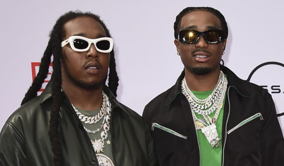 Takeoff, left, and Quavo of Migos arrive at the BET Awards in Los Angeles on June 27, 2021.