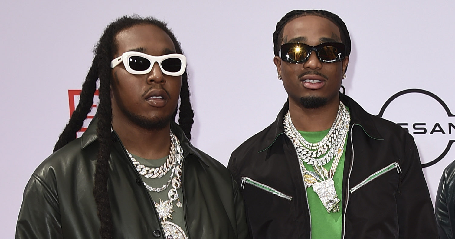 Takeoff, left, and Quavo of Migos arrive at the BET Awards in Los Angeles on June 27, 2021.