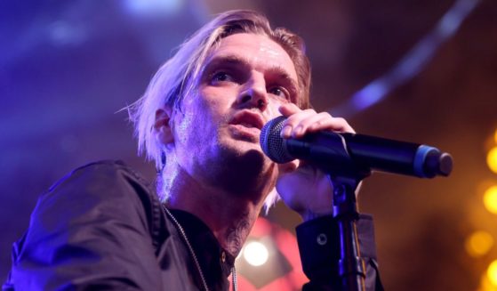Aaron Carter performs during the Pop 2000 Tour at the Fremont Street Experience in Las Vegas on July 27, 2019.
