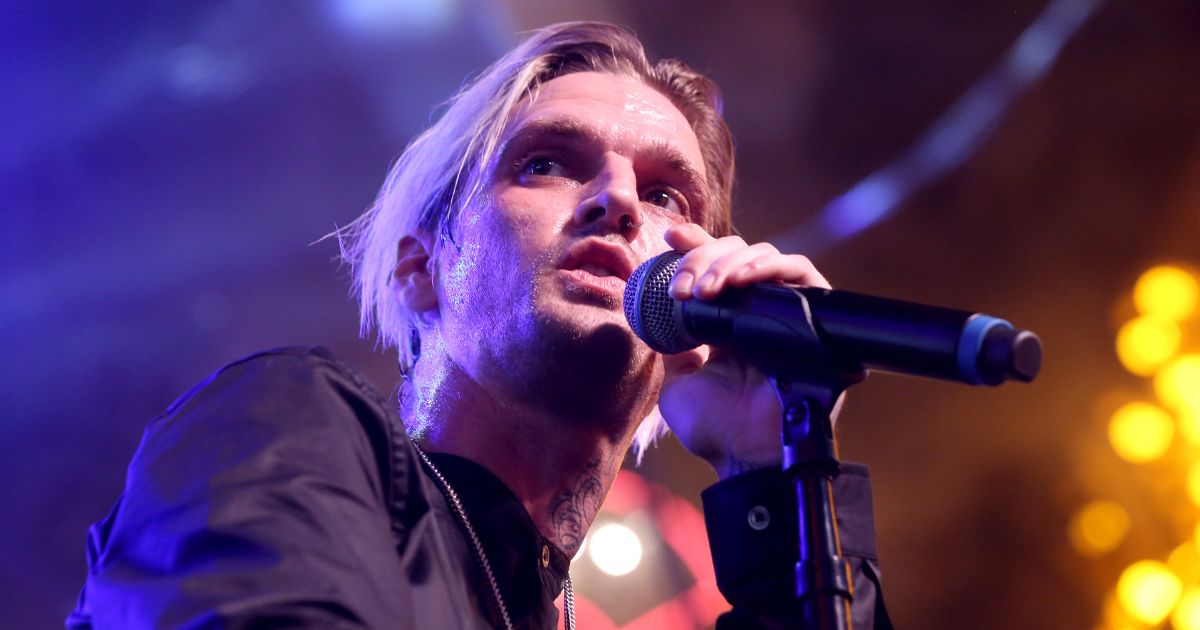 Aaron Carter performs during the Pop 2000 Tour at the Fremont Street Experience in Las Vegas on July 27, 2019.