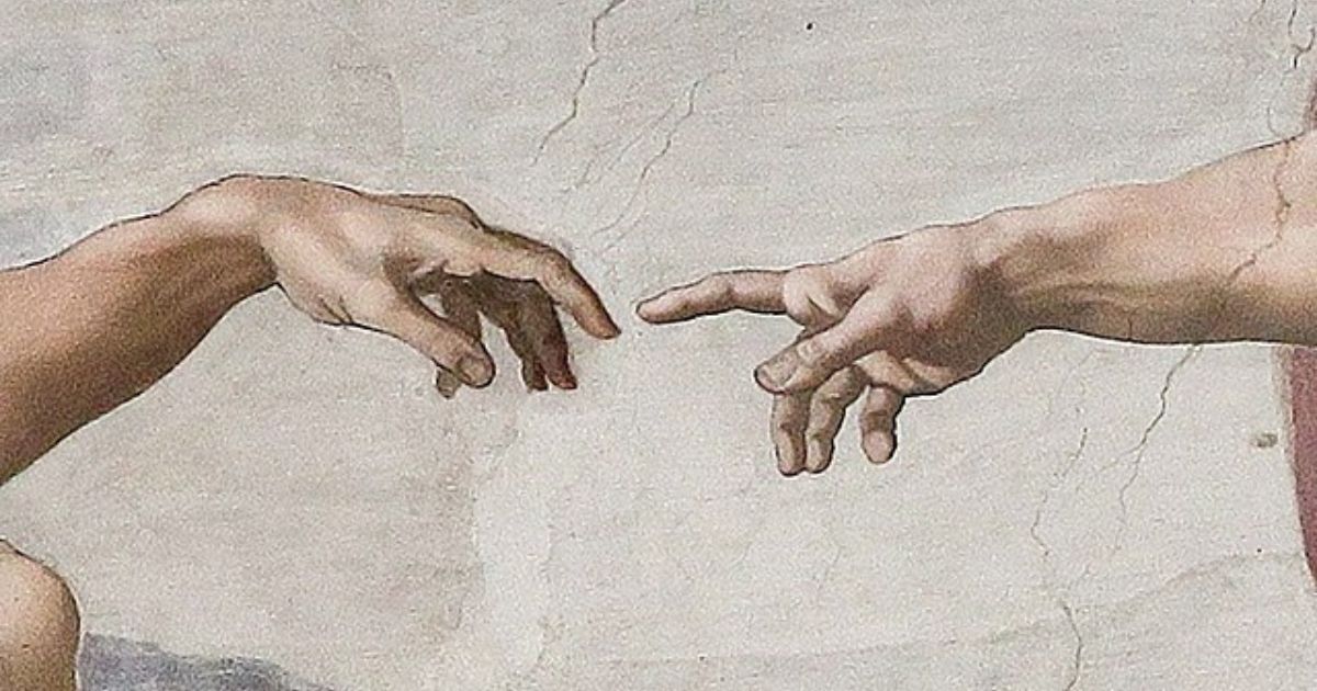 A detail of Michelangelo's "The Creation of Adam" is seen in the above stock image.