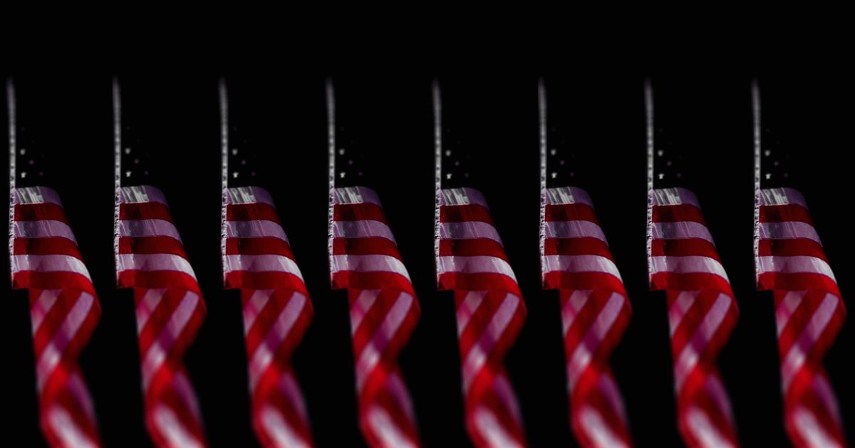 American flags are seen in this stock image.