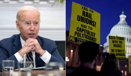 After claiming victory for preventing a railroad worker strike earlier this year, President Joe Biden, left, is now facing a dilemma as railroad unions are furious over his handling of their issues and unionized railroad workers are headed for a strike beginning on Dec. 9.