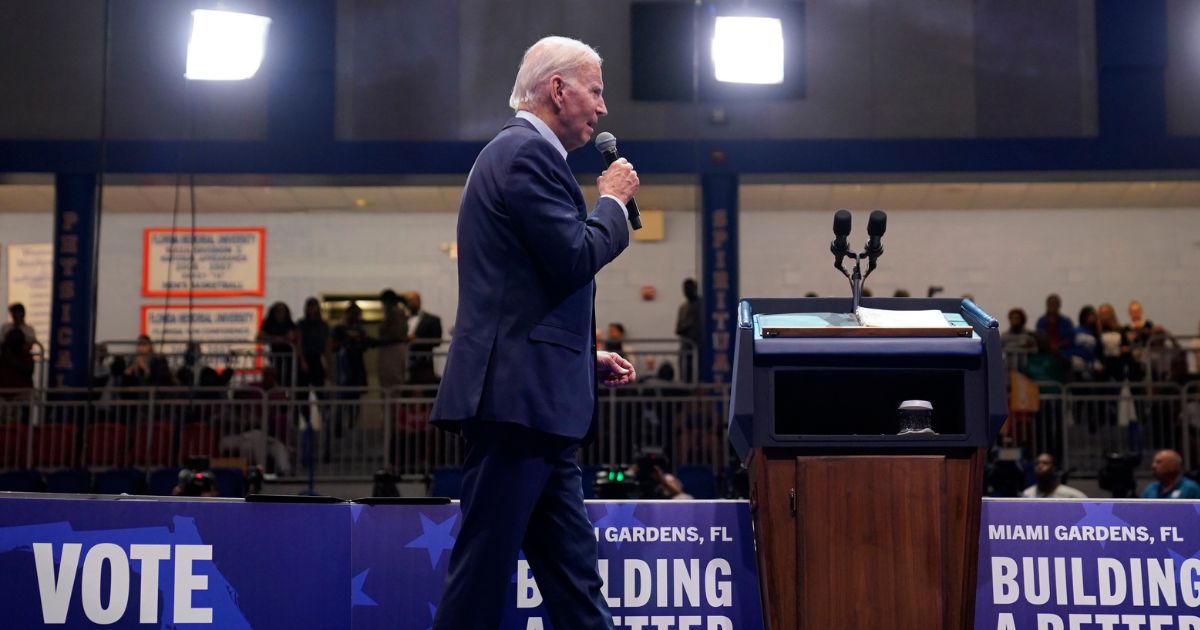 President Joe Biden speaks at a campaign rally for Florida Democratic candidates at Florida Memorial University in Miami Gardens on Tuesday.