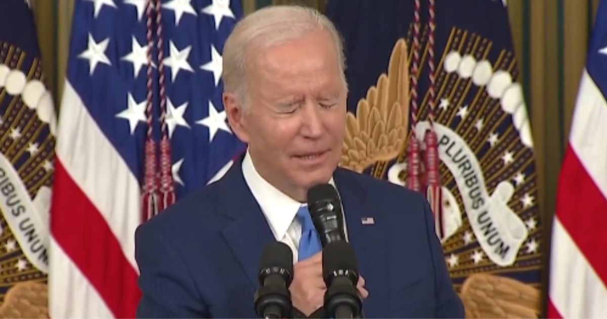 President Joe Biden stumbles when answering a reporter's question Tuesday.