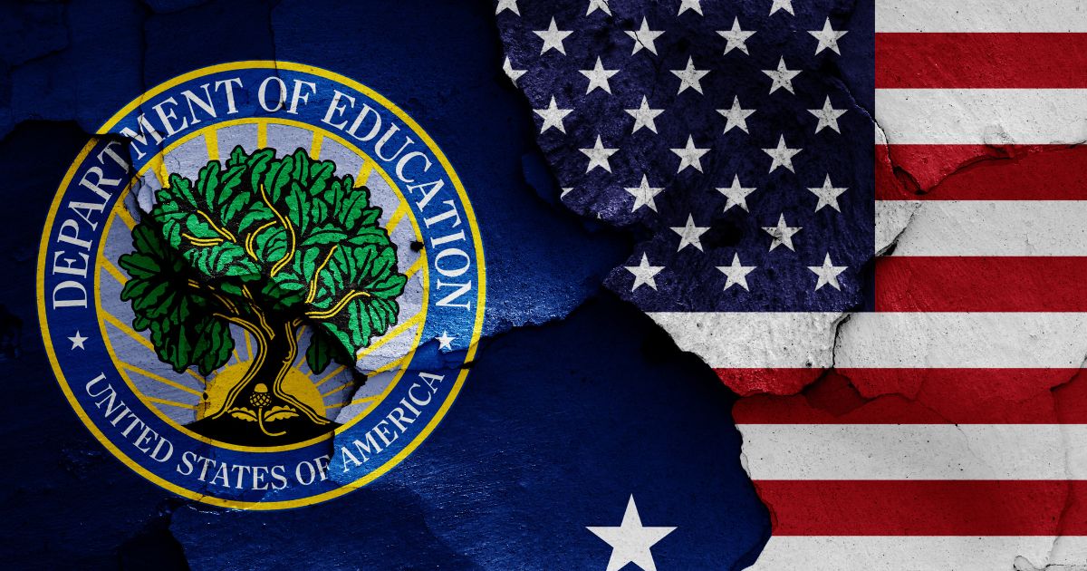 The Department of Education logo is shown next to the American flag in the above stock image.