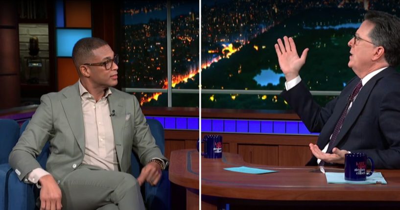 Don Lemon and Stephen Colbert talking on "The Late Show"