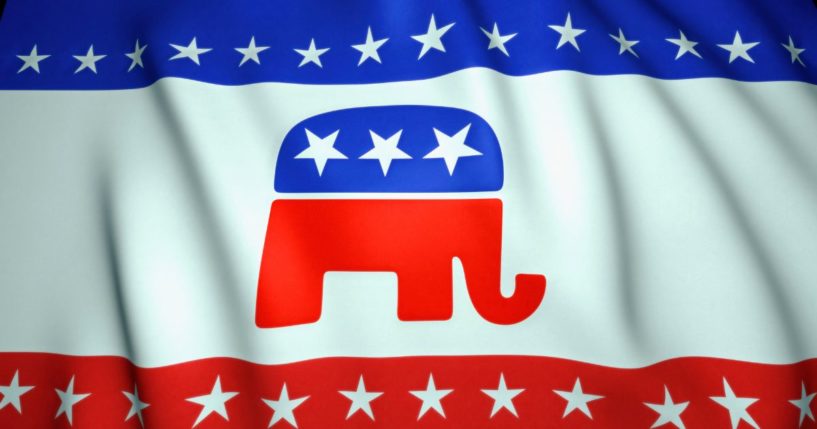 The GOP elephant is displayed on a flag.