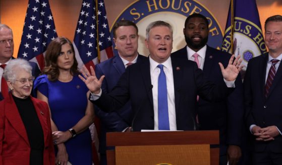 Flanked by House Republicans, Rep. James Comer speaks during a news conference at the U.S. Capitol on Nov. 17 in Washington, D.C.