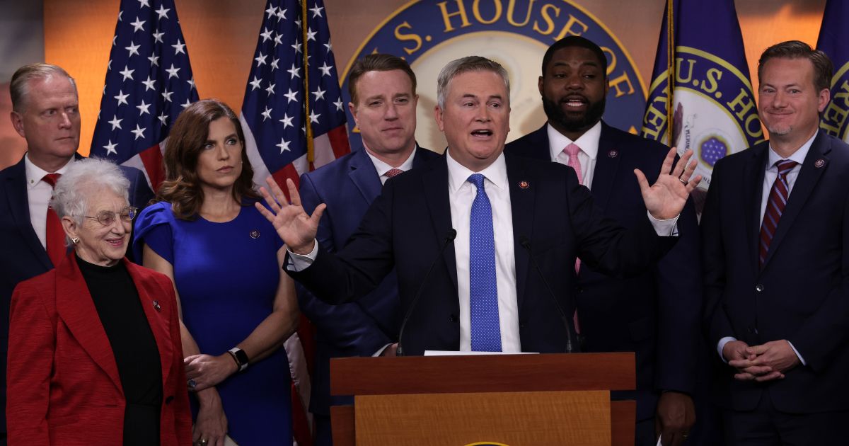 Flanked by House Republicans, Rep. James Comer speaks during a news conference at the U.S. Capitol on Nov. 17 in Washington, D.C.